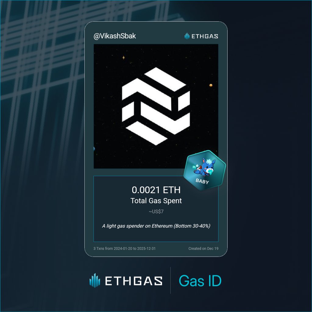 Just unlocked my Gas ID via ETHGas 🪪

I'm a Baby Jack with 0.0021 ETH spent on gas since Beacon Chain - now fueling my climb to the Gasless Future and earned 1 Beans already. 

Reveal yours at ethgas.com/community/gas-…