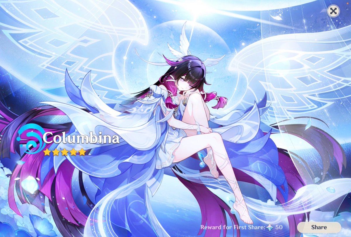 katapudding's tweet image. I heard Columbina was out and booted up genshin for the first time in a year or two to test my luck with 4 pulls and on the second pull…