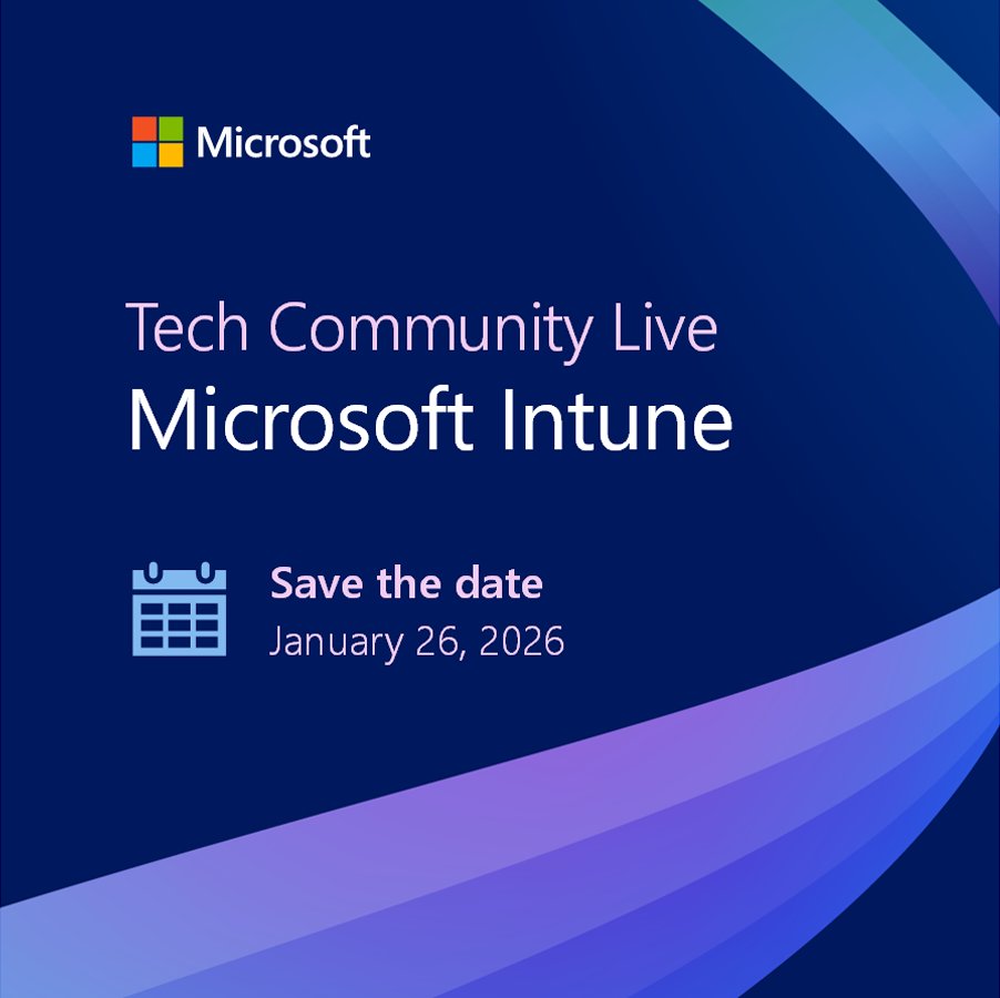 📢 We’ve got something special lined up for IT pros who live and breathe endpoint management. Join us for Tech Community Live, January 26, and get practical insights from the Microsoft Intune and security engineering teams. 

This live, multi‑session AMA event will cover
