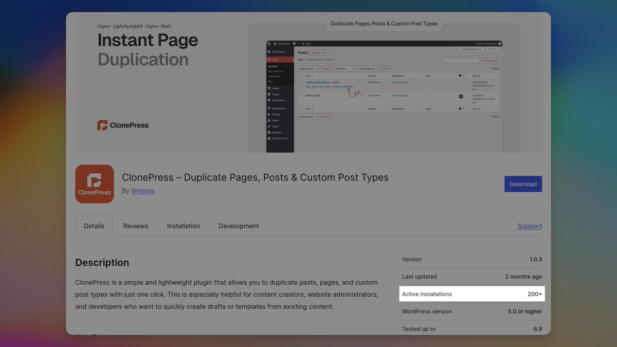 🚀 ClonePress hits 200+ active installs and growing!

→ wordpress.org/plugins/clonep…