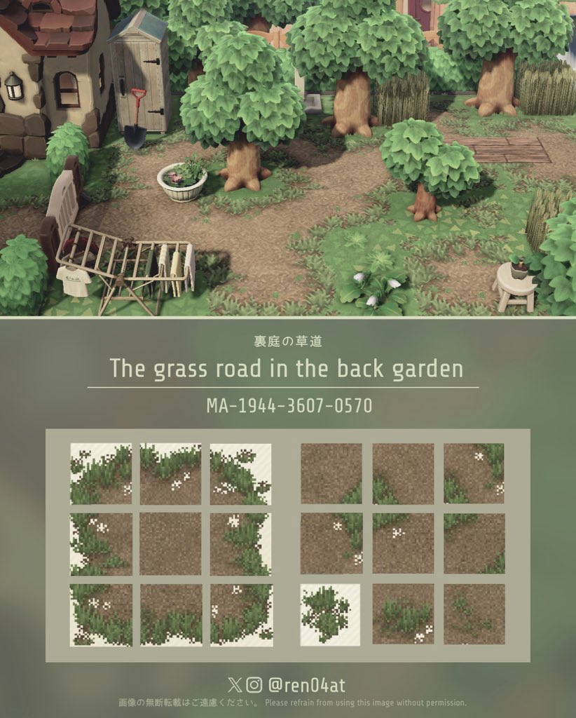 ren04at's tweet image. 裏庭にあるような、雑草が生い茂った草道を描きました🌿🪵
春頃の地面の色に合わせています。色違い・追加サブパーツ等は気が向いたら作るかも…
組み合わせの例はツリーにて👇🏻
#あつ森 #マイデザイン #ACNHDesign