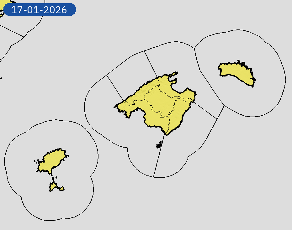 AEMET_Baleares's tweet photo. 17/01 11:36 AVISOS HOY Y MAÑANA | Illes Balears: lluvias. Nivel máximo de aviso: amarillo.
Actualizaciones en https://t.co/5xR91vsuMu https://t.co/8jS396UtCe