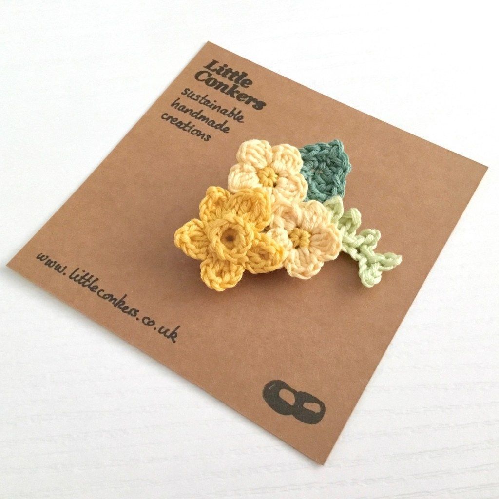 Hand-crocheted floral bouquet brooch featuring pretty yellow flowers: 
littleconkers.co.uk/shop/spring-bo… 
#GiftIdeas #ShopSmall #ShopIndie