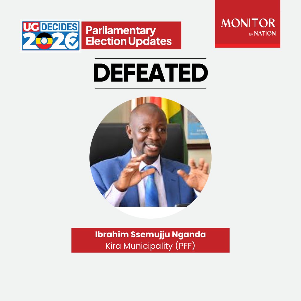 Kira Municipality incumbent MP Ibrahim Ssemujju Nganda has lost his seat to NUP's George Musisi
#MonitorUpdates
#UgandaDecides2026