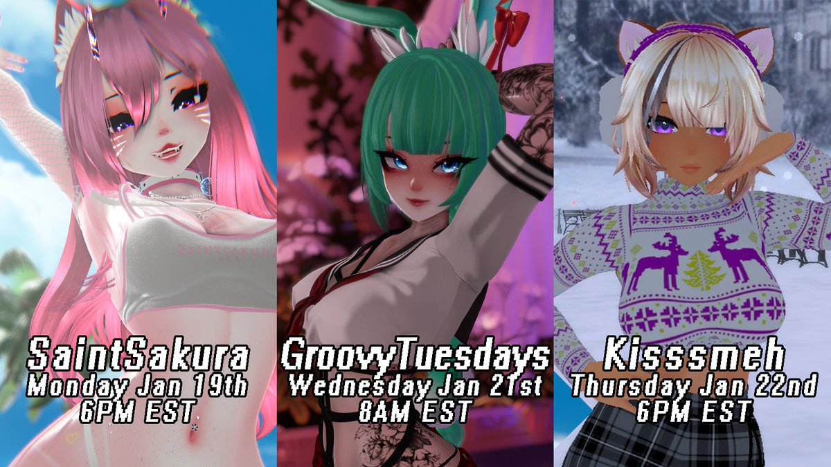 Next week's guests for live pixel art streams is insane! My oshis 🥰

The Gren stream is gonna be at morning so its better for our fave green bunny, ok? Its written Wednesday there but we all know its always Tuesdays anyways so keep that in mind.

Hope seeing you all there!