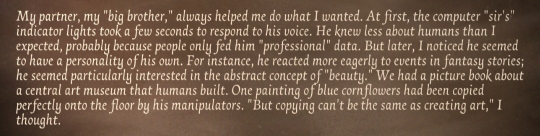Sopitadehuevito's tweet image. COA Joseph genuinely appreciates and is interested in art but being an AI he was physically incapable of making meaningful art, even when assisted by humans he could only mimic it. He's seemingly aware of this limitation given his clear preference for human creations over his own