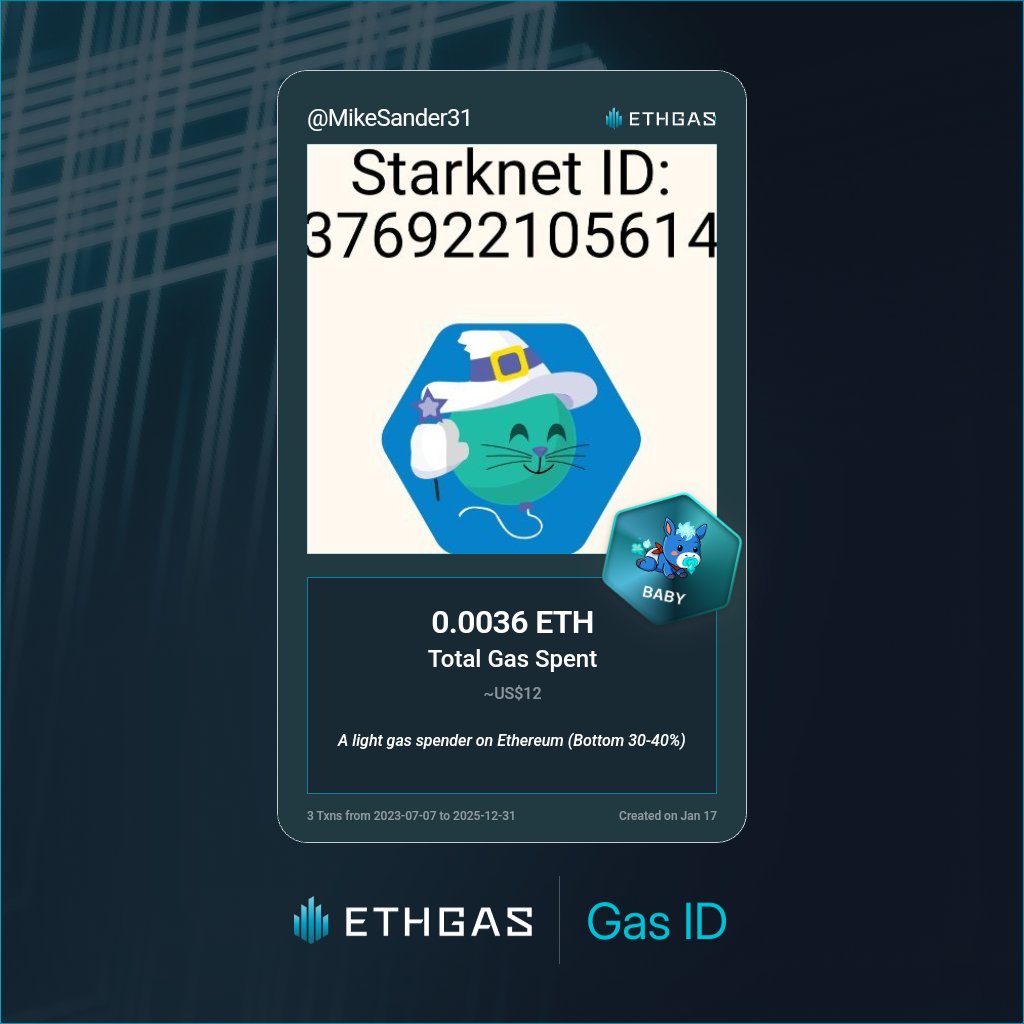 Discovered my Gas ID via ETHGas - turning my gas spend into rewards 🫘

As a Baby Jack, I've spent 0.0036 ETH on gas but earned 0 Beans back.

Get your Gas ID and Beans here: ethgas.com/community/gas-…