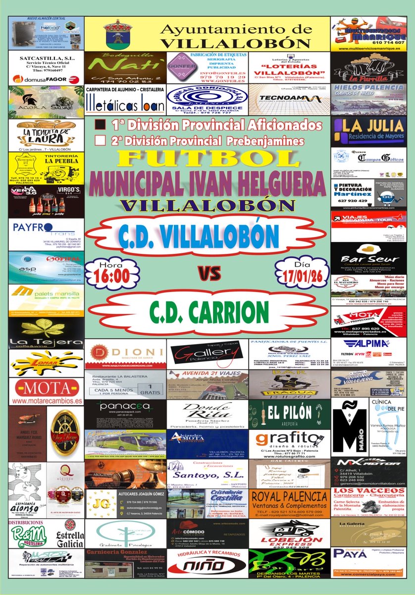⚔️  𝓓Í𝓐 𝓓𝓔 𝓟𝓐𝓡𝓣𝓘𝓓𝓞  ⚔️

🏆 JORNADA 16
🗓️ Sábado 17 de Enero 
🆚 C.D. Carrión
🏟️ Campo Iván Helguera
⏰ 16:00 H

Partido difícil ante un rival con grandes jugadores y donde tocará trabajar duro para quedarnos los 3 puntos 💪🏼🌧️🌧️