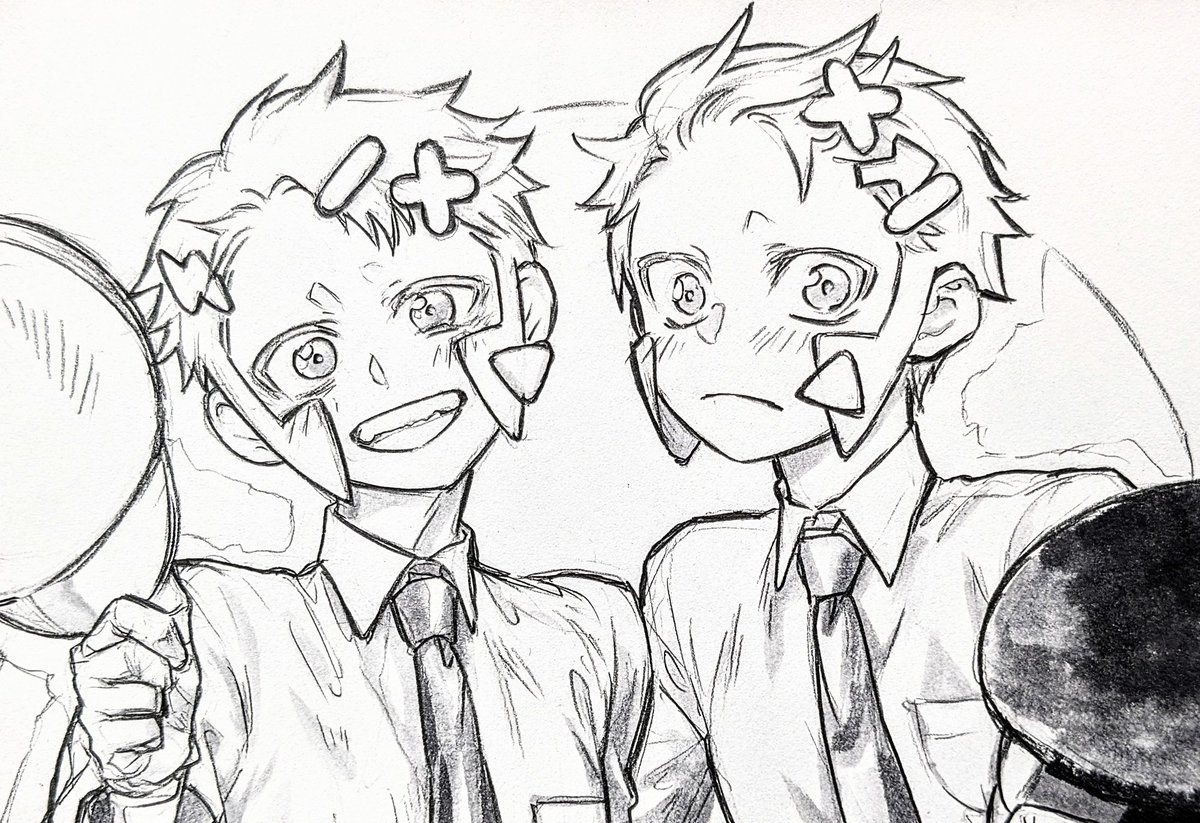 AMASORA0's tweet image. 2025.8.8(23 : 25)のお題箱🎁
大変長らくお待たせしましたｯ🙏
【髪の毛の左右の部分とかにかわいいヘアピンたくさんつけてる▲▽】描かせて戴きました有難う御座います
可愛い彼らのヘアピンを考え続け〼や矢印は勿論ドライバーや磁石や電池の➕️➖️に辿り着きました！見て下さいましたら幸いです✨