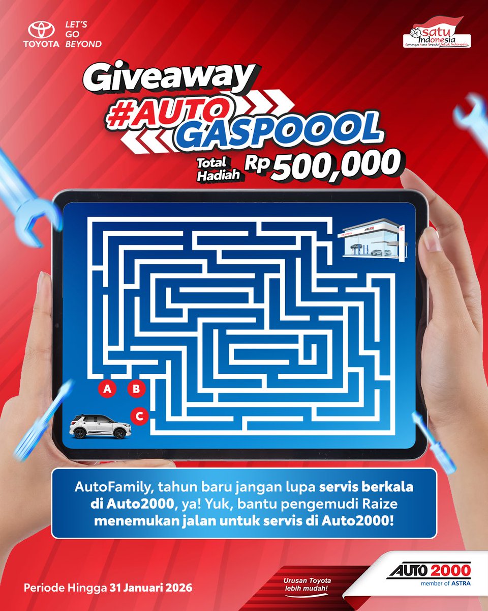Awal tahun udah saatnya servis berkala dong, AutoFamily? Biar sama-sama servis di Auto2000, bantu pengemudi Raize ini menemukan jalan menuju bengkel Auto2000, yuk!🚗🔧🪛

Berikut akun yang perlu AutoFamily follow, like, and share di IG Story setiap post-nya: