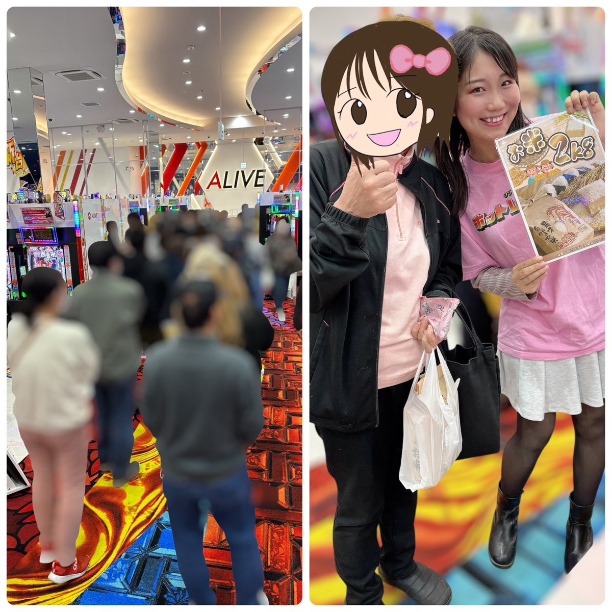 warausentai's tweet image. ALIVE東海南店様にて
🟢🎀の2人で
お米の販売会でした🌾

なんと50名様分を…10分で完売！
すごーい👏
前回来た時を覚えてくれてる方もいらっしゃったり、話聞かせてもらったりと
心温まる1日でした✨️今回もありがとうございました😍

#ワラウ戦隊ホットレンジャー
#八木沢彩香
#どんまいみどり