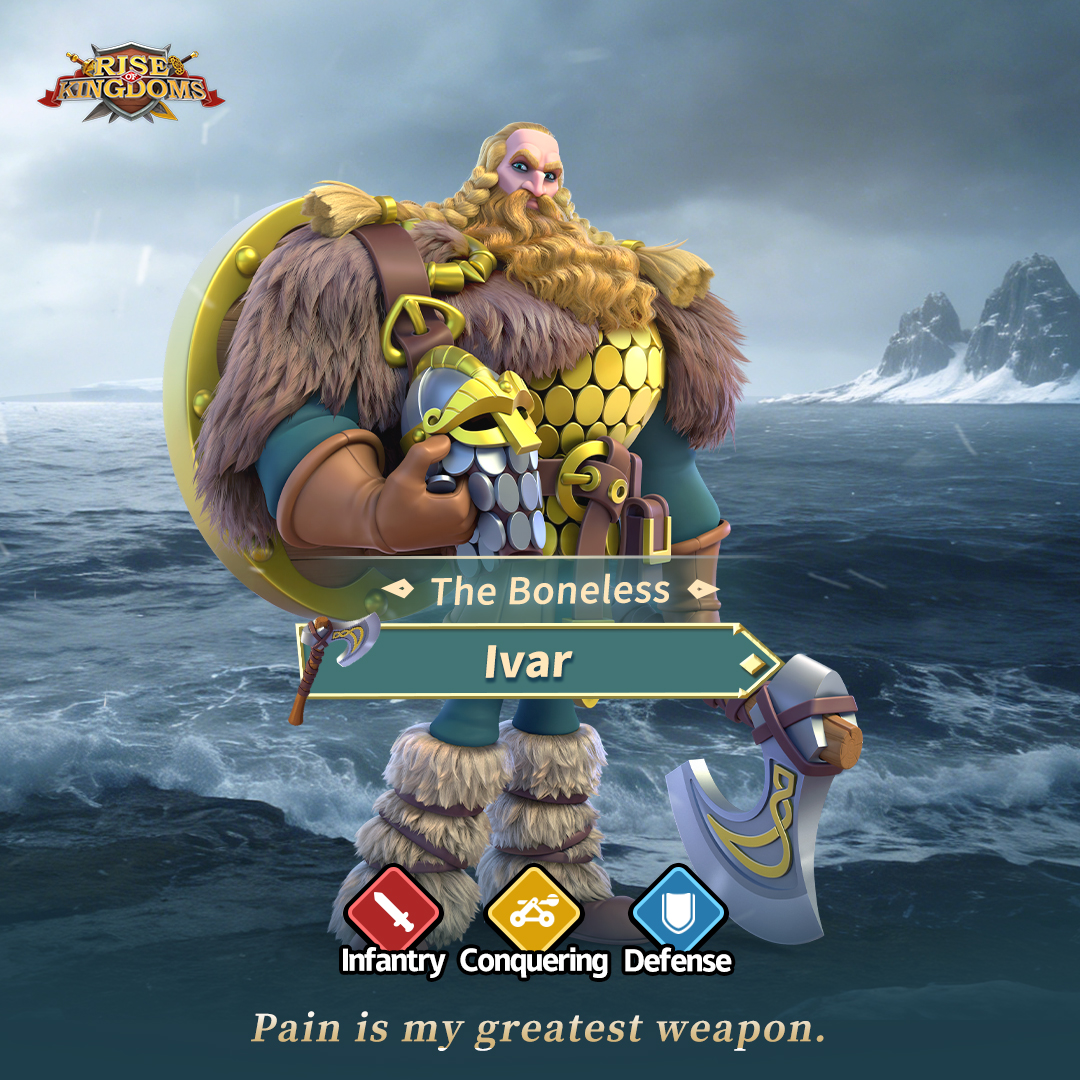 riseofkingdoms's tweet image. Meet Ivar, a new-gen Infantry Commander joining Rise of Kingdoms. Check out what his skills bring to the battlefield.