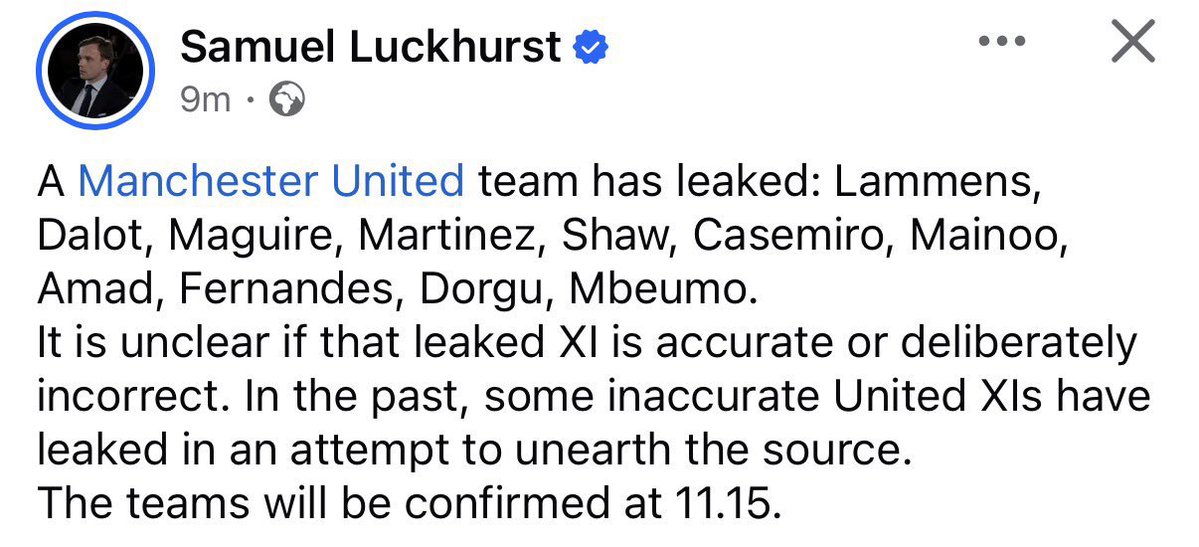 utdreport's tweet image. Samuel Luckhurst on Facebook shared a ‘leaked XI’