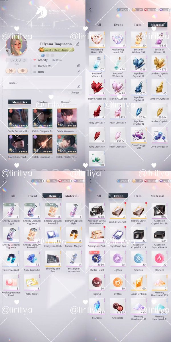 liriliya's tweet image. WTS / WANT TO SELL LADS ACC CALEB FOCUSED (38/40) 

- Server Asia (Level 80)
- 77 SSR (with dupe) 
- 68k+ red diamond, 600 purple diamond
- Birthday, evol appearance ✔️
- No rename card ❌
- No aurum ❌
- Price Rp.1.800.000 (nego) 

#wtslads #warunglads #LoveandDeepspace #Caleb