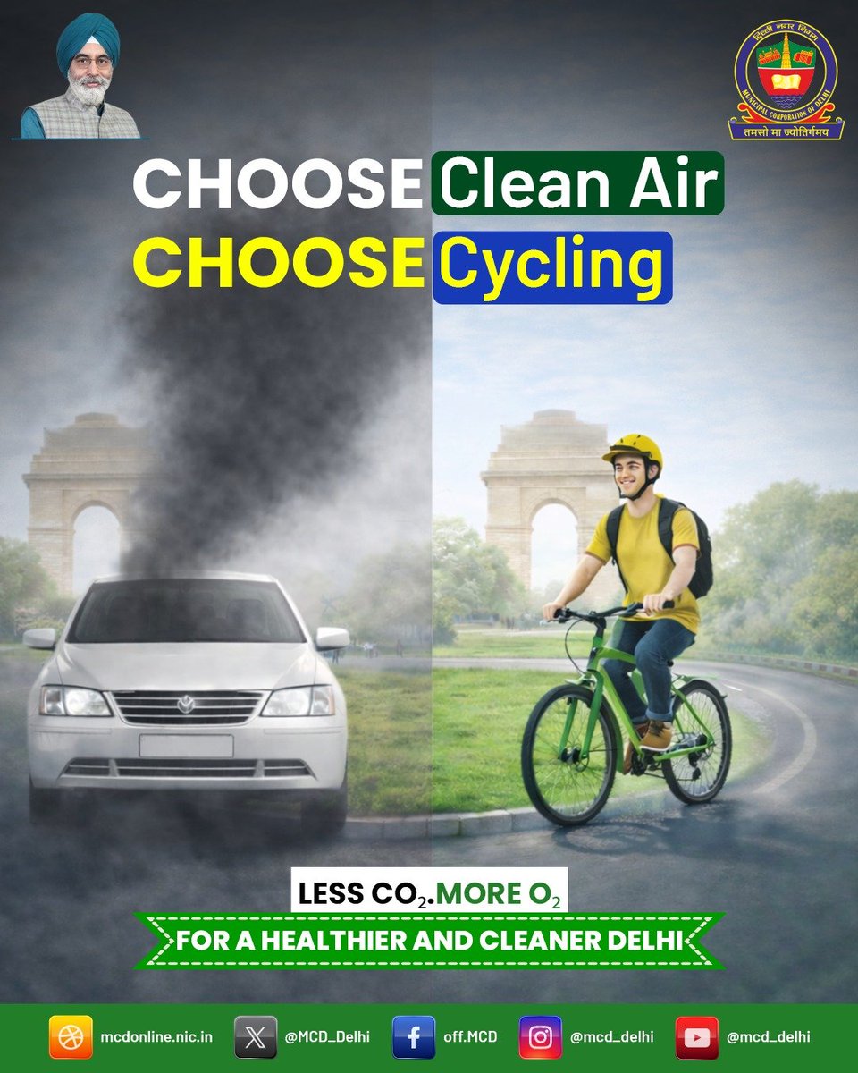 MCD_Delhi's tweet photo. A cleaner Delhi begins with smarter choices 🚲

Choose cycling to reduce pollution and protect public health.

@LokNiwasDelhi @gupta_rekha @CMODelhi @RajaiqbalSingh3 @AshwaniKumar_92 

#Mcd #Mcdcares #Delhi #CleanDelhi #GreenDelhi #AirPollution #ChooseCycling https://t.co/1njT5hli1D