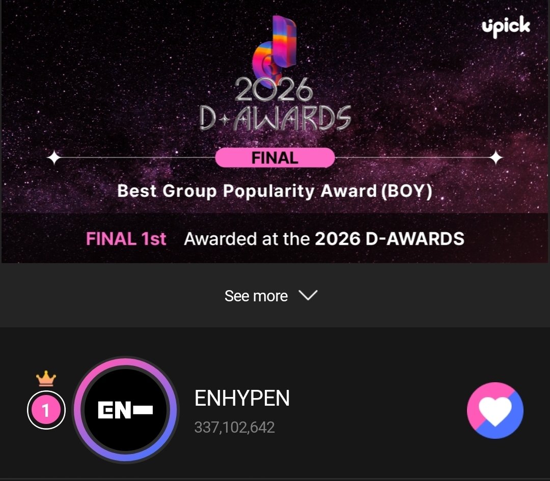 enhapolls's tweet image. ENGENEs, these are the ongoing votings we have for #ENHYPEN 🚨🚨

- D'Awards | Upick (until 01.28, 3 PM KST) 
- Show Champion Pre-voting | IdolChamp (01.19, 2:59 PM KST)
- M Countdown Pre-voting | Mnet+ (01.19, 11:59 PM KST)
- Stage MPick | Muniverse (01.22, 11 AM KST)