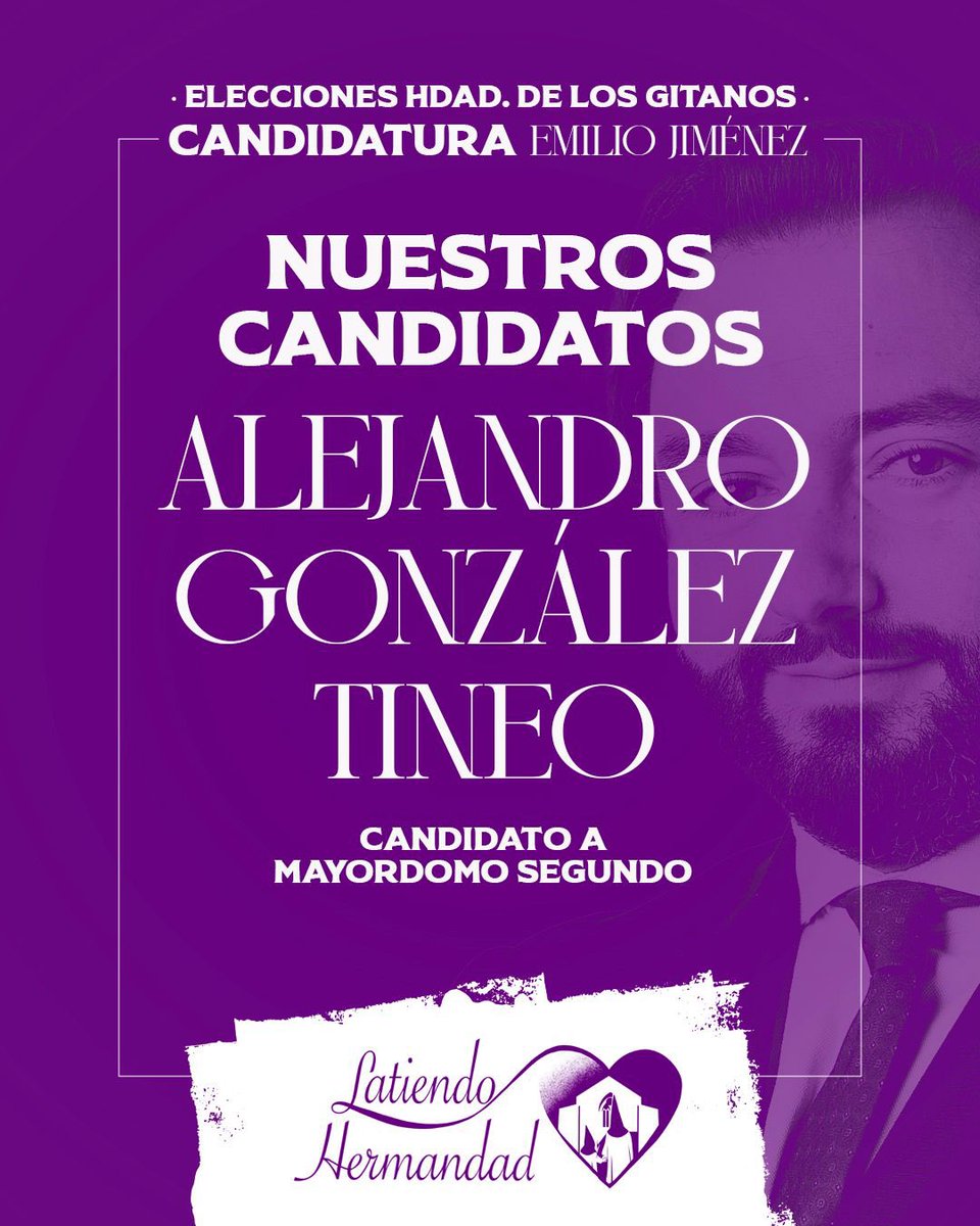 CandidatoEJ's tweet photo. Presentamos a nuestros candidatos #DeCorazónMorado 

Alejandro González Tineo, Candidato a Mayordomo Segundo.

+ ℹ️nfo. https://t.co/e9NgJIr7co

#LatiendoHermandad https://t.co/QNa4L8qHtb