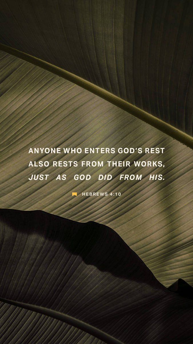 calebbetta's tweet image. Hebrews 4:10 NLT
[10] For all who have entered into God’s rest have rested from their labors, just as God did after creating the world. 

bible.com/bible/116/heb.…