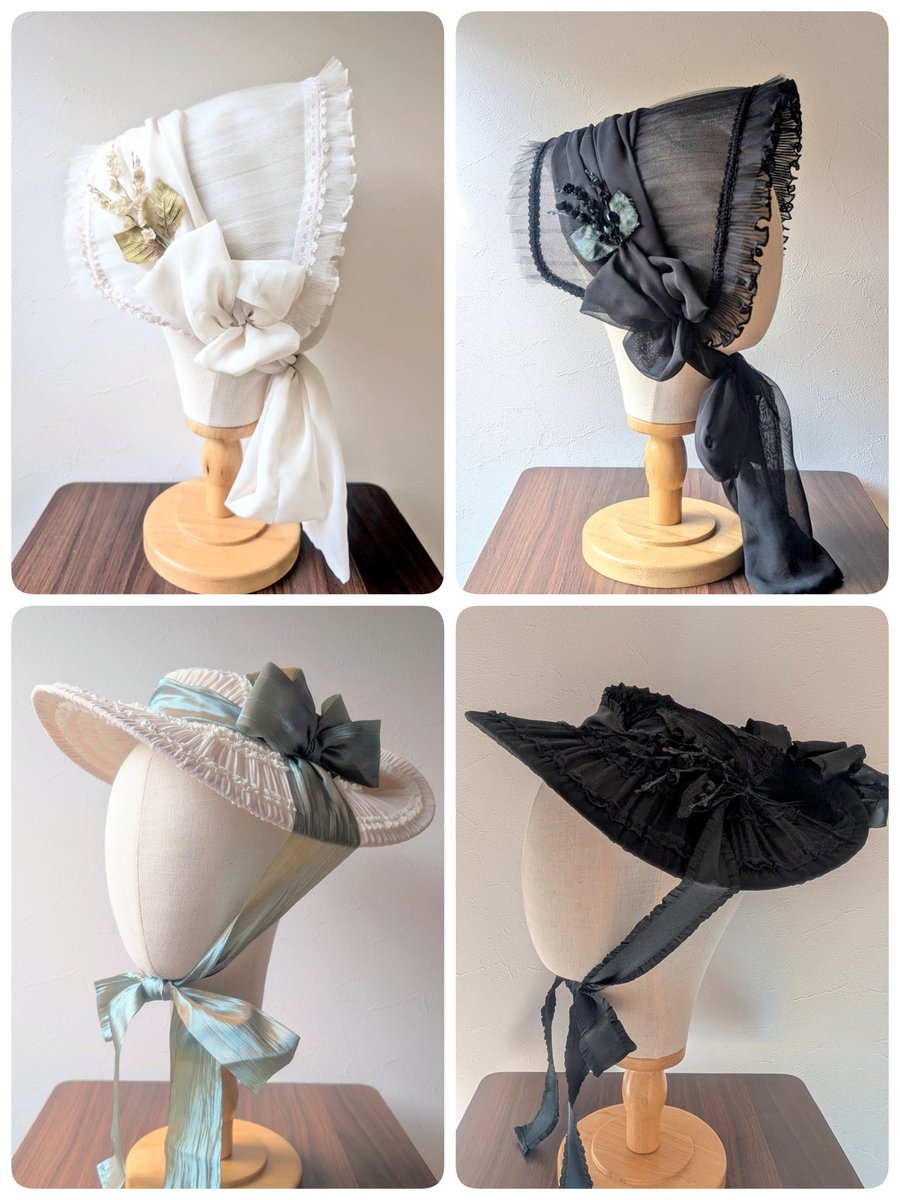 Atelier Ophelia ストライプリボンのベルジェールハット 追い込みで製作中の為、ポストが少なく申し訳ありません🙇 白リボンの