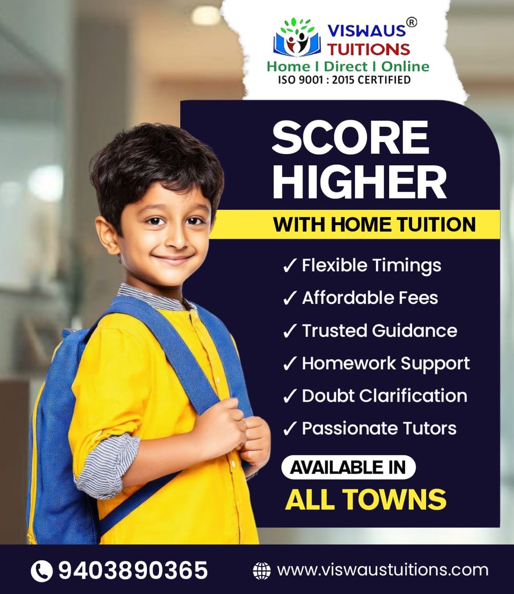 viswaus's tweet photo. Need Help with Homework? Turning Doubts into Distinctions

📍 Available in ALL Towns
📞 Call Now: 94038 90365
🌐 https://t.co/DQbYO3zA9P

#ViswausTuitions #HomeTuitionIndia #OnlineTuition #DirectTuition
#EducationForAll #ScoreHigher #QualityEducation #HomeworkHelp #DoubtClearing https://t.co/WZslzrjnZ2