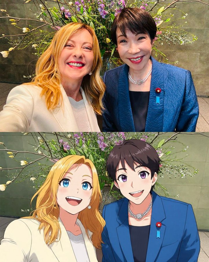 Giorgia Meloni’s Ghibli-inspired anime moment with Japan PM Sanae Takaichi captures global attention 🌍🎨Genius two young leady ♥️📷