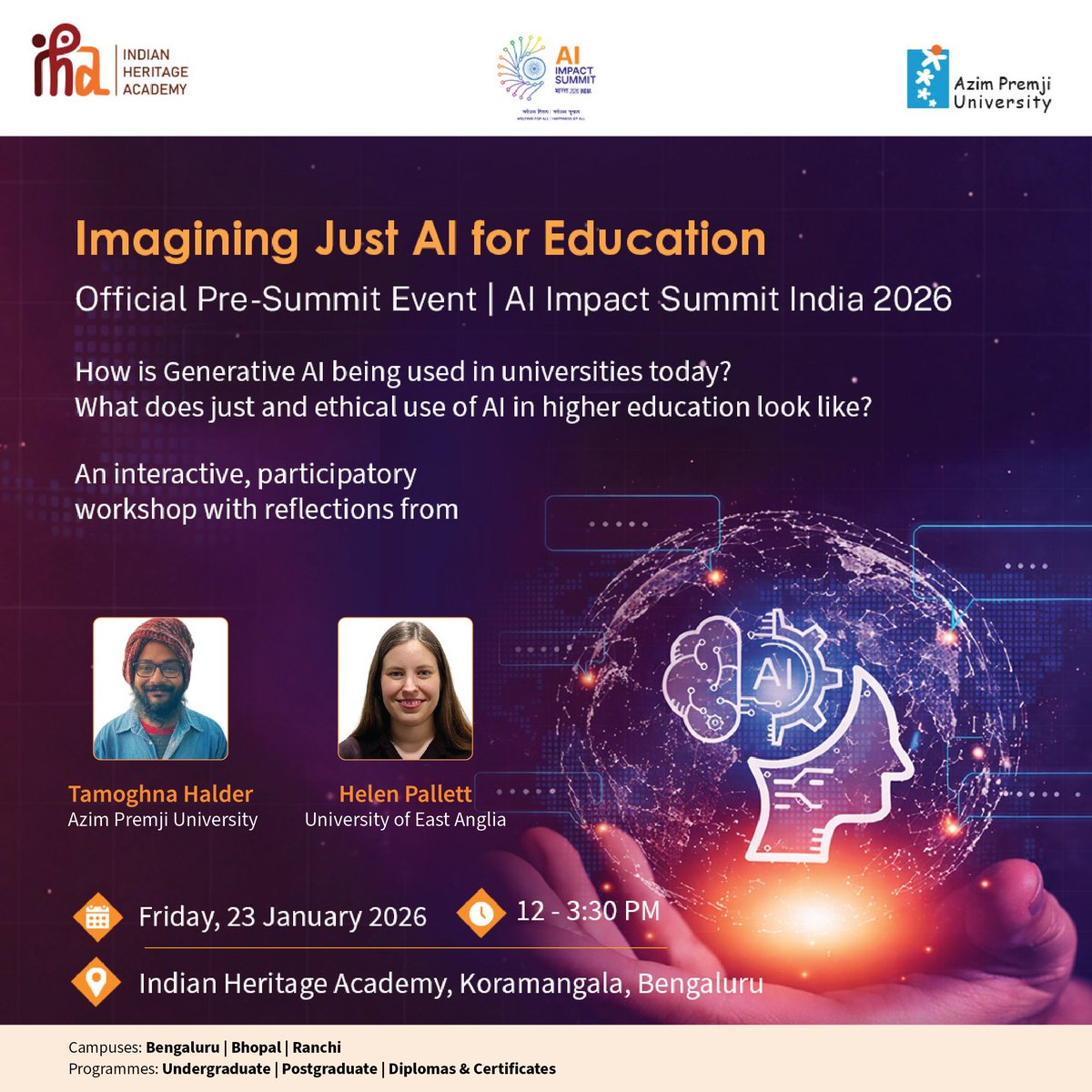 azimpremjiuniv's tweet photo. How is generative AI really showing up in universities and what feels ethically at stake?
A participatory workshop bringing educators, students, and practitioners together to map real AI practices in higher education.
@OfficialINDIAai 
Register by 20 Jan
https://t.co/4FJeqr6sFH https://t.co/HUpx77s7zf