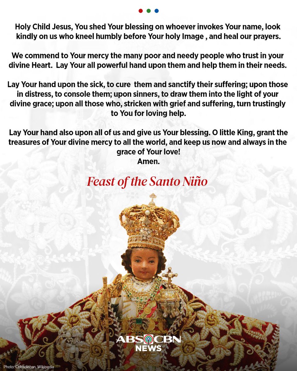 ABSCBNNews's tweet photo. Mahal naming Santo Niño, hiling namin ang biyaya, gabay, at kaligtasan araw-araw. https://t.co/g2taor9QW8
