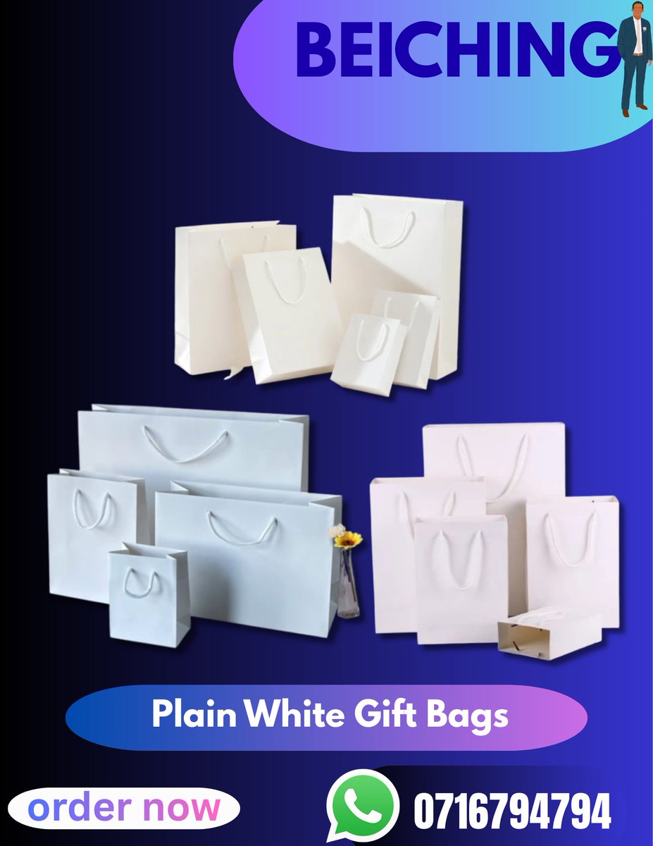 beichingKe's tweet image. Plain White Gift Bags
Clean, elegant, and perfect for gifting and retail use. Made from quality material, they are strong, reusable, and available.
📅 Open Monday to Saturday
📞 0716794794
#WhitePackaging #GiftBagSupplies #RetailPackaging #EcoFriendlyBags #BulkPackaging