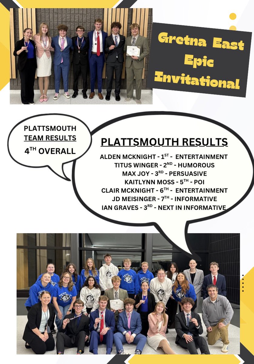 We had an amazing night at Gretna East! We placed 4th in team sweepstakes and had 7 individual medalists!