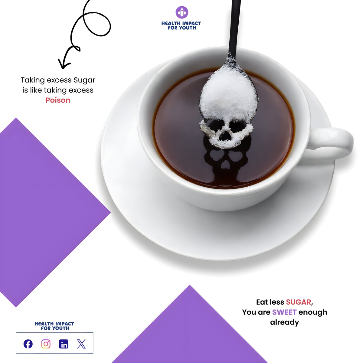 Impact4Youth's tweet photo. The importance of limiting sugar intake!
Sugar gives quick energy, but too much can slowly harm the body.
Cutting down on excess sugar helps the heart, teeth, weight management, and overall metabolism.
#HI4Y https://t.co/zrJ2OGFjRg