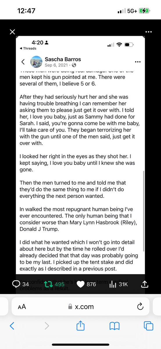 Frreedom4All's tweet image. In case anybody hasn’t heard of #SaschaRiley, which I admit I had not before this year, here is a short blip of his story he has been telling on fb, on Twitter, for a few years now. I included a link to his substack interview. Trump raped children. 
lisevoldeng.substack.com/p/dont-worry-b…