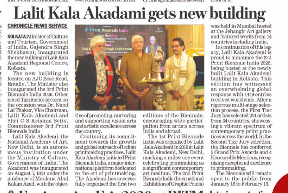 LalitKalaLKA's tweet photo. News coverage of the inauguration of the 3rd Print Biennale India and the new RC building in Kolkata.
#PrintBiennaleIndia #3rdPrintBiennale #RCBuilding #RCKolkata #Inauguration #ArtAndPrint #IndianArt #KolkataEvents https://t.co/ixubxIOIYA