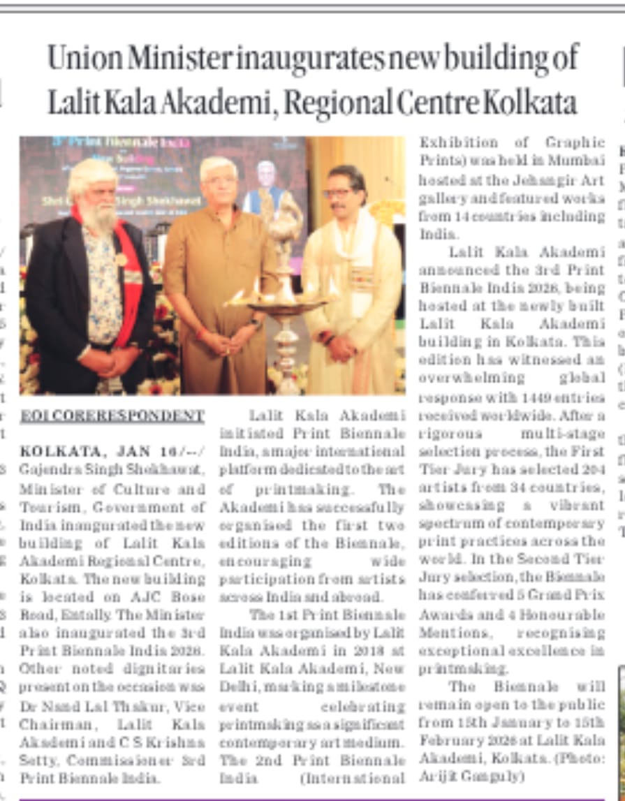 LalitKalaLKA's tweet photo. News coverage of the inauguration of the 3rd Print Biennale India and the new RC building in Kolkata.
#PrintBiennaleIndia #3rdPrintBiennale #RCBuilding #RCKolkata #Inauguration #ArtAndPrint #IndianArt #KolkataEvents https://t.co/ixubxIOIYA