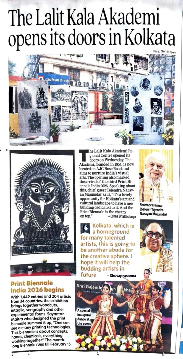 LalitKalaLKA's tweet photo. News coverage of the inauguration of the 3rd Print Biennale India and the new RC building in Kolkata.
#PrintBiennaleIndia #3rdPrintBiennale #RCBuilding #RCKolkata #Inauguration #ArtAndPrint #IndianArt #KolkataEvents https://t.co/ixubxIOIYA