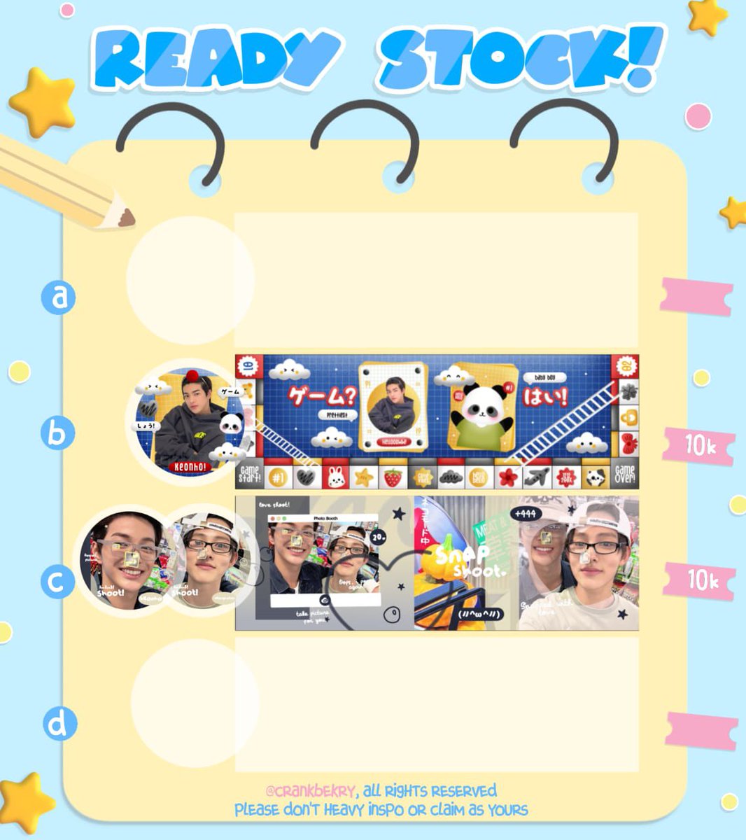 +°. ready stock layout in lai gallery🖼️^੭ ֹ

lai mau cs layout ready stock carmen,ian, keonho dan seonghyeon dengan price yang sudah tertera🎨 B2G1 juga iaa🌟
free re-text yaa jika kalian ingin ganti🖍️

#zonauang