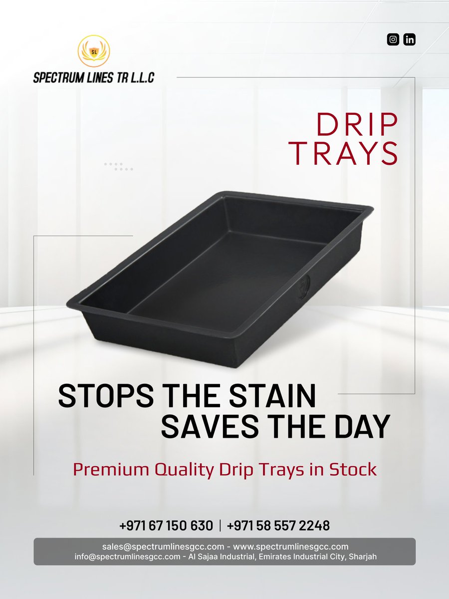 spectrum_lines_'s tweet image. Designed for durability and efficiency, our drip trays are ideal for collecting leaks, spills, and drips✅

spectrumlinesgcc.com/drip-tray/

+971 67 150 630
sales@spectrumlinesgcc.com

#driptrays #industrialsolutions #spillcontrol #leakprevention #industrialproducts