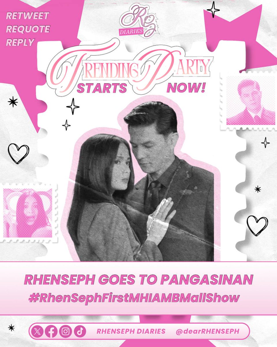 RhenSephDiaries's tweet photo. 𝗧𝗿𝗲𝗻𝗱𝗶𝗻𝗴 𝗣𝗮𝗿𝘁𝘆 𝗦𝘁𝗮𝗿𝘁𝘀 𝗡𝗼𝘄! 

Official Tagline:
RHENSEPH GOES TO PANGASINAN 
#RhenSephFirstMHIAMBMallShow

Reminders:
• Avoid using numbers, symbols, and emojis
• Please Repost, Requote, and Reply
•  Minimum of three words per tweet
• Make Fresh Tweets https://t.co/9qy4vthvf3