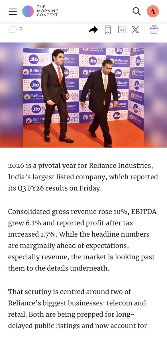 akm1410's tweet image. Reliance’s Q3 results look good but growth in telecom and retail business is slow. @ujval_nanavati @write2azman @MorningContext