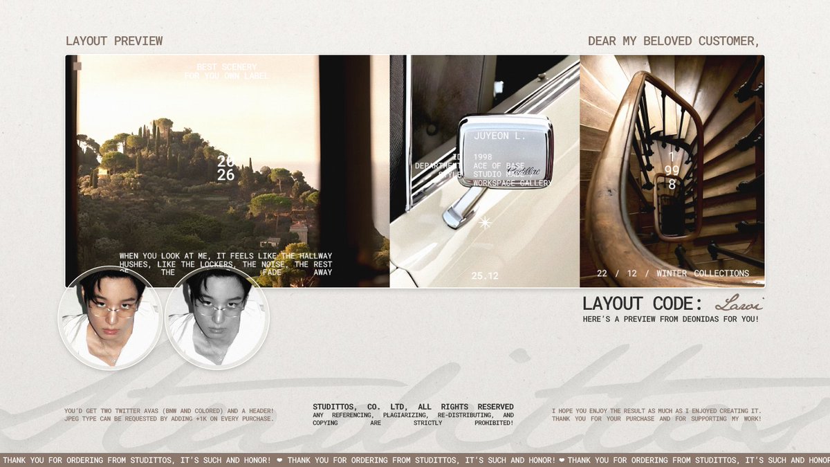 Studittos's tweet image. Help me to RT/REPOST this?

Selamat siang! Aku membawa delapan READY STOCK untuk katalog 'LAROI' dengan muse 'JENO, JUYEON, MINGYU, dan SUNWOO' yang bisa langsung kalian take melalui DM, ya!

📩: via DM!
💵: 8k/each, FREE RE-TEXT!

#zonauang #zonaba #zonabu