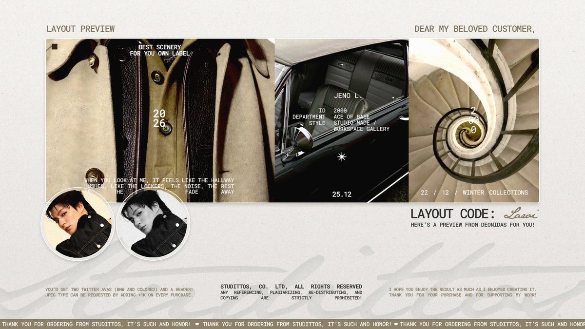 Studittos's tweet image. Help me to RT/REPOST this?

Selamat siang! Aku membawa delapan READY STOCK untuk katalog 'LAROI' dengan muse 'JENO, JUYEON, MINGYU, dan SUNWOO' yang bisa langsung kalian take melalui DM, ya!

📩: via DM!
💵: 8k/each, FREE RE-TEXT!

#zonauang #zonaba #zonabu