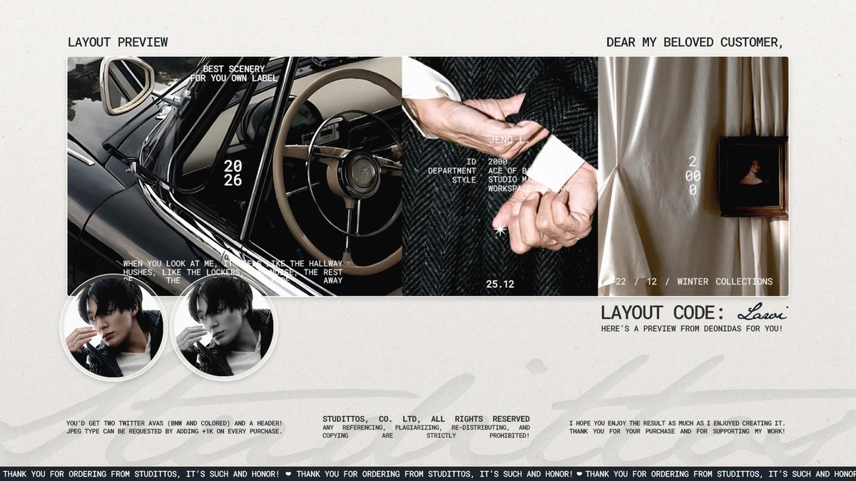 Studittos's tweet image. Help me to RT/REPOST this?

Selamat siang! Aku membawa delapan READY STOCK untuk katalog 'LAROI' dengan muse 'JENO, JUYEON, MINGYU, dan SUNWOO' yang bisa langsung kalian take melalui DM, ya!

📩: via DM!
💵: 8k/each, FREE RE-TEXT!

#zonauang #zonaba #zonabu