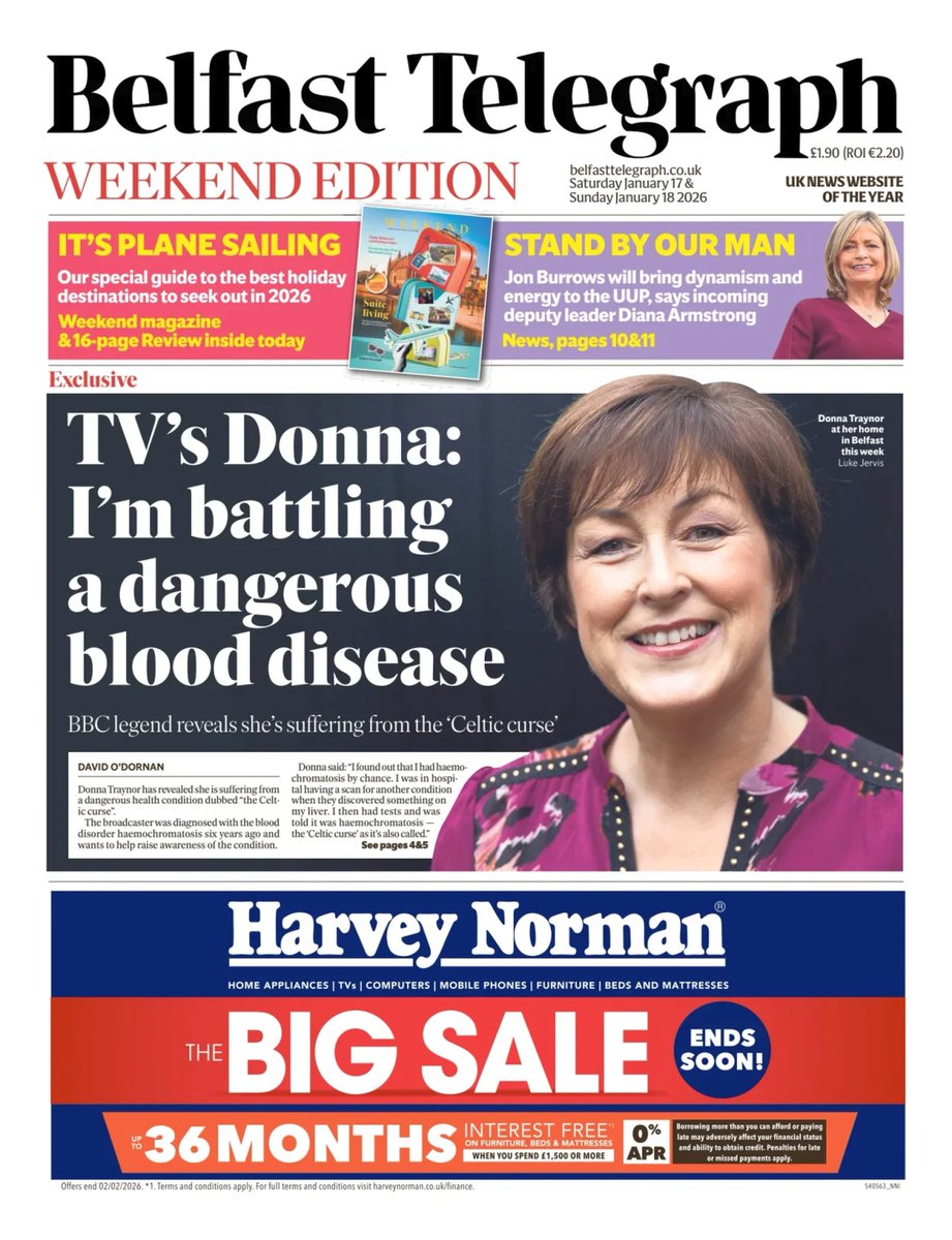 ukpapers's tweet photo. ▫ TV's Donna: I'm Battling A Dangerous Blood Disease

▫Exclusive: Donna Traynor: I have the ‘Celtic curse’ – a dangerous blood condition that can rust your organs
▫@davidodornan

@BelTel #frontpagestoday #UK 🇬🇧 https://t.co/jm7L128ru8