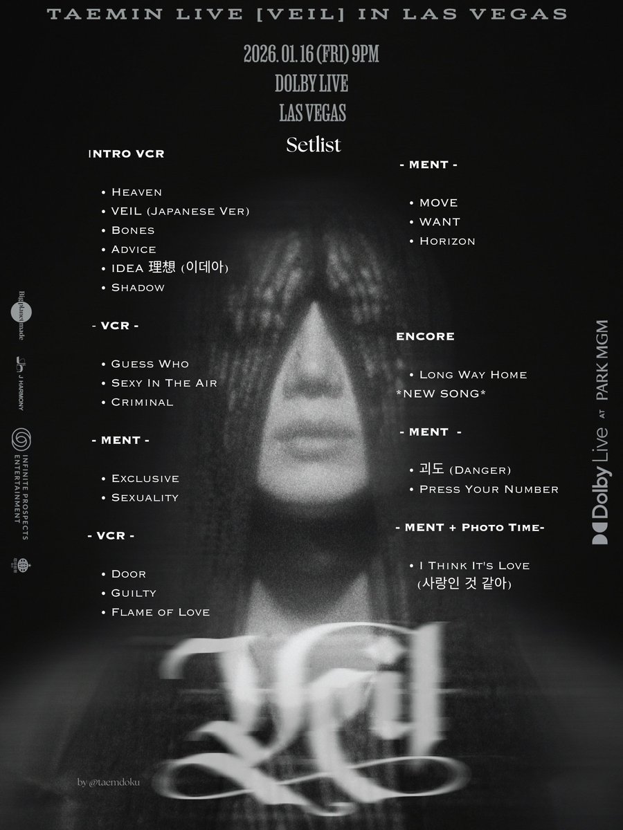 TAEMdoku's tweet image. 260116 TAEMIN Live ‘VEIL’ in Las Vegas 
- Setlist - 

#태민 #テミン #TAEMIN