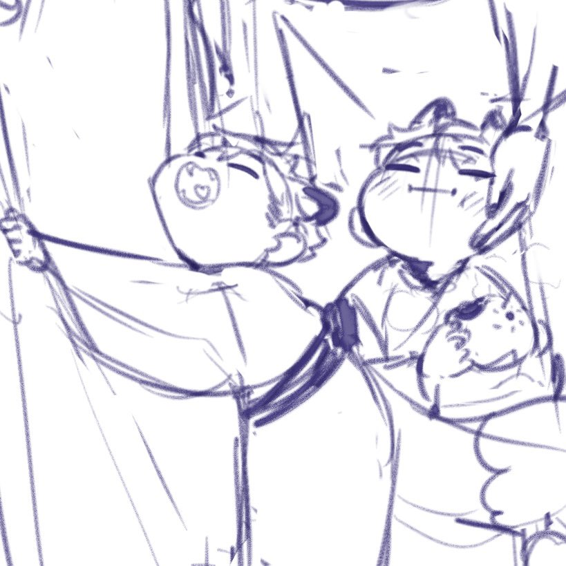 goatticorn's tweet image. Sketch of Moya bois with AranKita 🦊🦊🦊⛄️