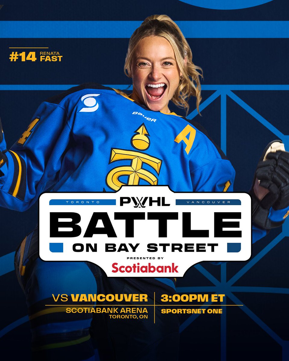 TIME FOR BATTLE 💥

🆚 <a href="/PWHL__Vancouver/">Vancouver Goldeneyes</a> 
🕖 3:00pm ET
📍 <a href="/ScotiabankArena/">Scotiabank Arena</a> 
📺 <a href="/Sportsnet/">Sportsnet</a> 

Toronto Sceptres x <a href="/scotiabank/">Scotiabank</a>