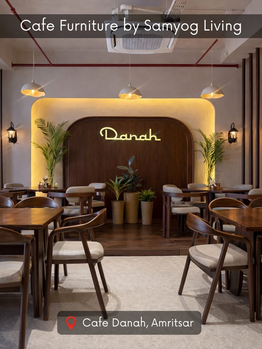 Samyogliving_'s tweet photo. Furniture that doesn’t just fill space, it creates moments.
Honored to craft for Cafe Danah, Amritsar.
Our dining chairs &amp; tables anchors cozy corners, designed for slow sips, and moments that linger.
Thank you, Cafe Danah, for trusting Samyog Living. 
#cafefurniture #cafechair https://t.co/7w0FTW3piM