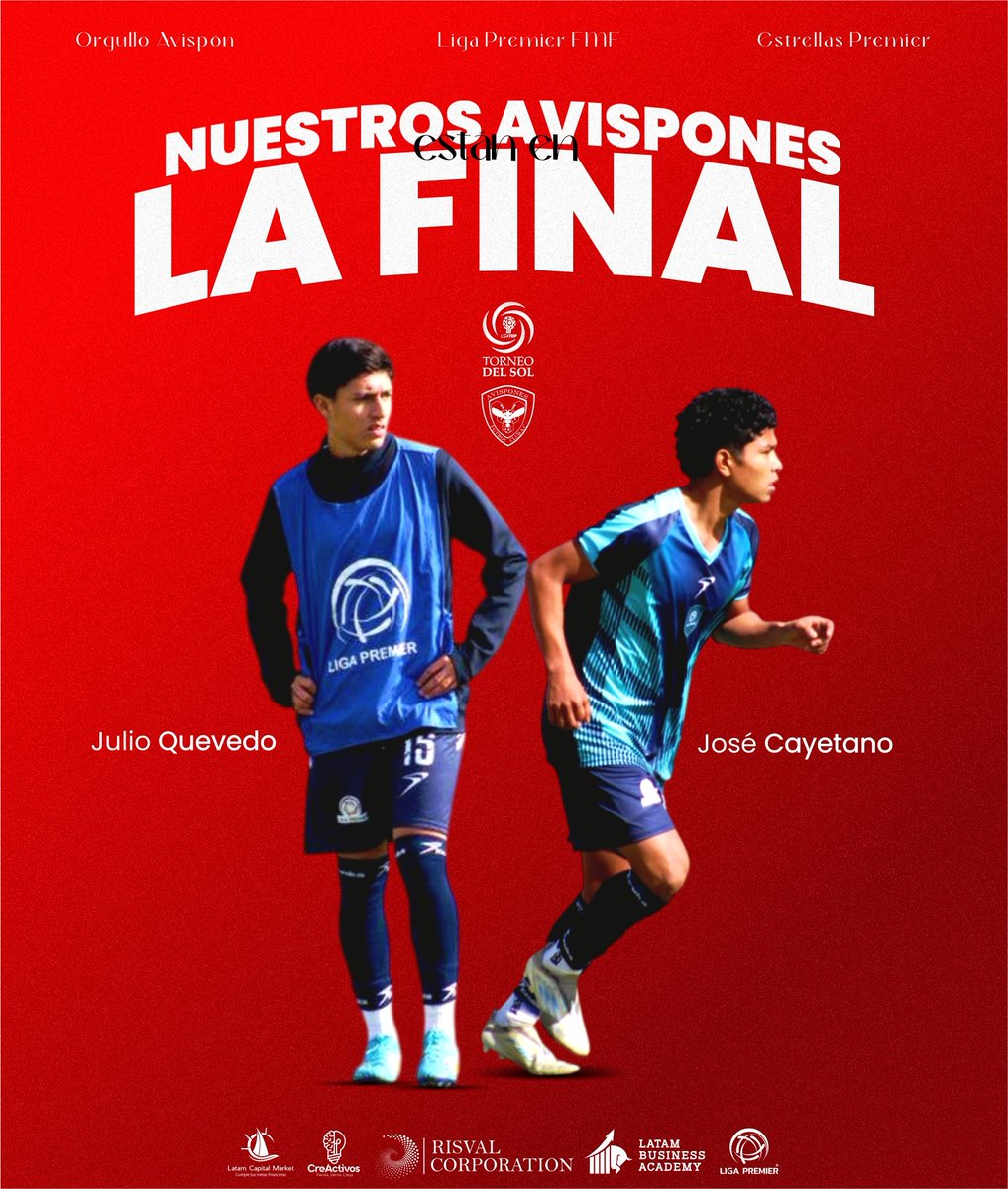 ¡𝐎𝐑𝐆𝐔𝐋𝐋𝐎 𝐀𝐕𝐈𝐒𝐏𝐎́𝐍❗

Julio Quevedo y José Cayetano están en la GRAN FINAL del Torneo del Sol, defendiendo los colores del club junto al selectivo Estrellas Premier.

⏰ 17 de Enero | 09:30 hrs.
📍 Instalaciones de la <a href="/FMF/">Federación Mexicana de Futbol</a>
🆚 <a href="/miseleccionmx/">Selección Nacional</a> (U17)

<a href="/LigaPremier_FMF/">Liga Premier FMF</a>
