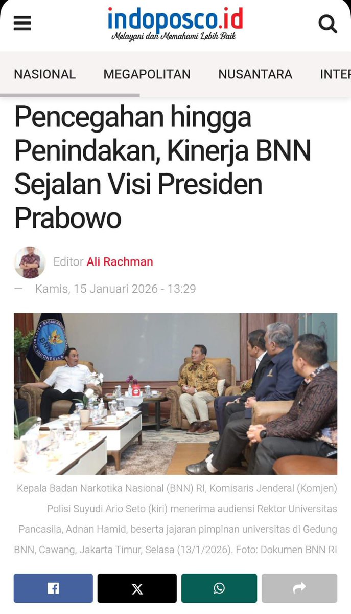 BNN terus laksanakan pencegahan serta penindakan untuk berantas narkoba. Hal ini sejalan dengan visi presiden Prabowo
#BersamaLindungiBangsa