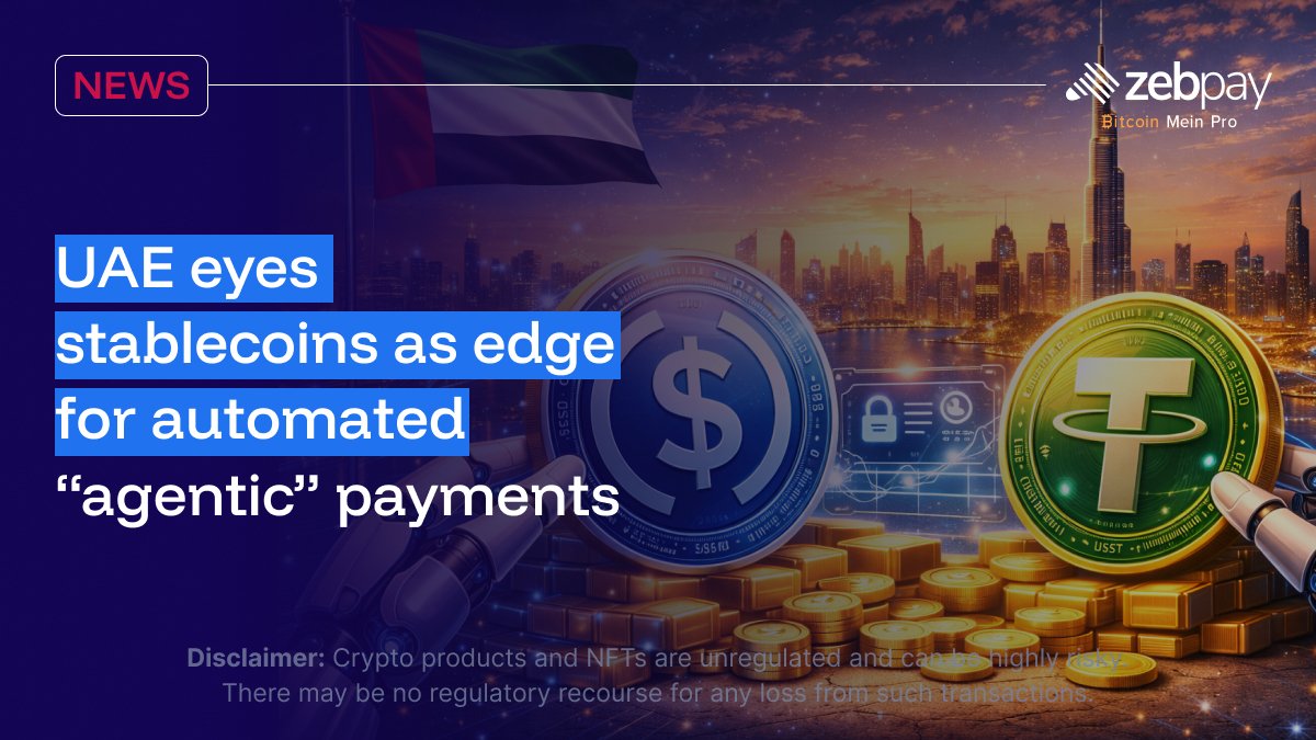 4/ UAE eyes stablecoins as edge for automated “agentic” payments UAE  leaders position stablecoins as a differentiator for “agentic” AI‑driven  payments, autonomous, programmable transactions. Source:  https://t.co/lPjacKirHz