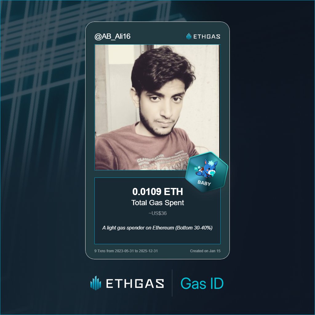 AB_Ali16's tweet photo. Discovered my Gas ID via ETHGas - turning my gas spend into rewards 🫘

As a Baby Jack, I've spent 0.0109 ETH on gas but earned 2 Beans back.

Get your Gas ID and Beans here: https://t.co/GE70OsYZK4 https://t.co/XjbHs6qzWk